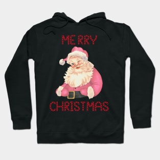 Retro Vintage Pink Santa Claus - Merry Christmas Text Hoodie